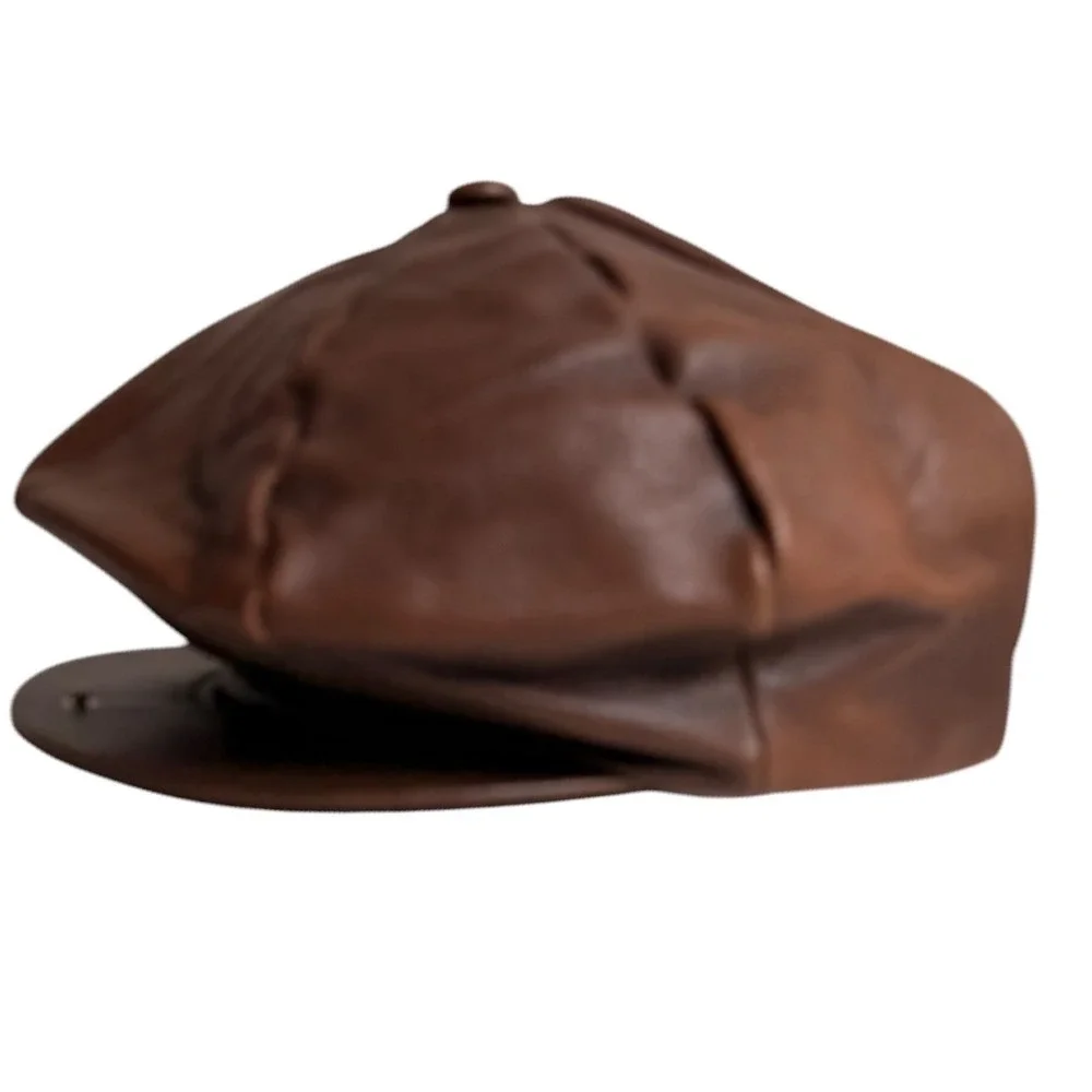 Vintage Dobbs Fifth Avenue Leather Newsboy Baker Boy Cap Brown USA M - Picture 3 of 16